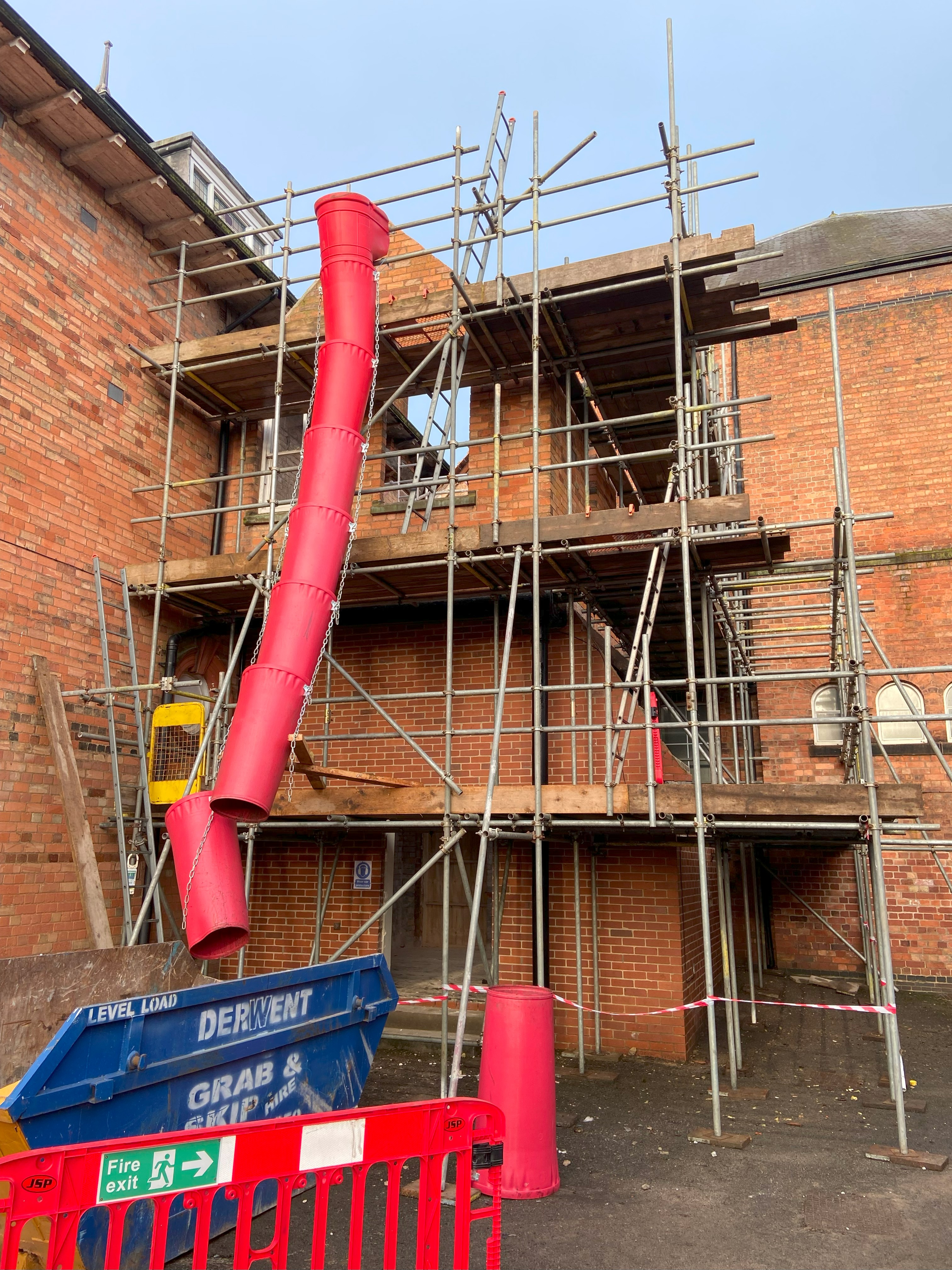 The outside of the kitchen of Ashbourne Methodist Church which is currently being demolished and will be rebuilt. The roof has already been fully removed.