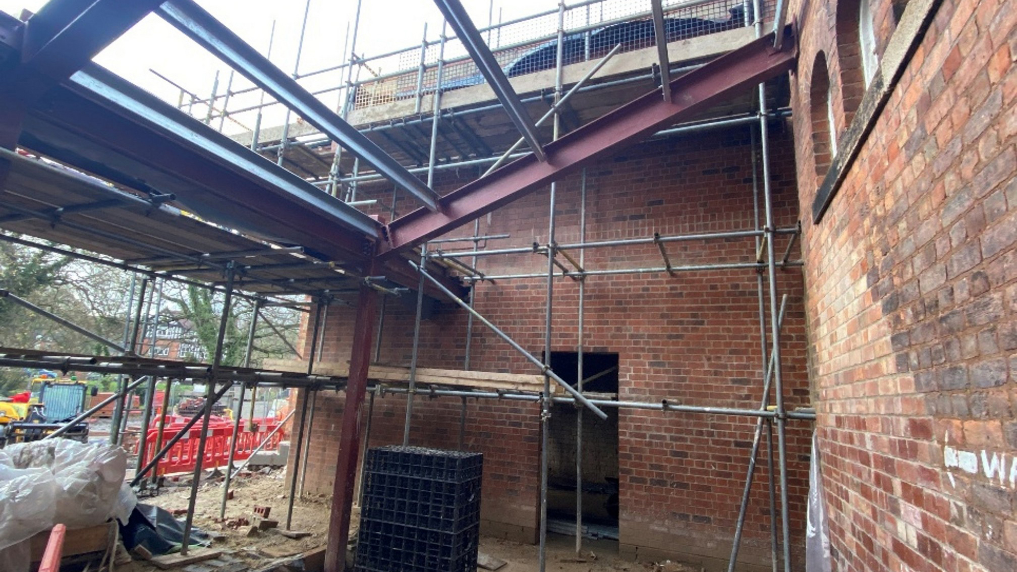 The steel work for the Gateway Lodge lounge and the brickwork for the new garden entrance are in place