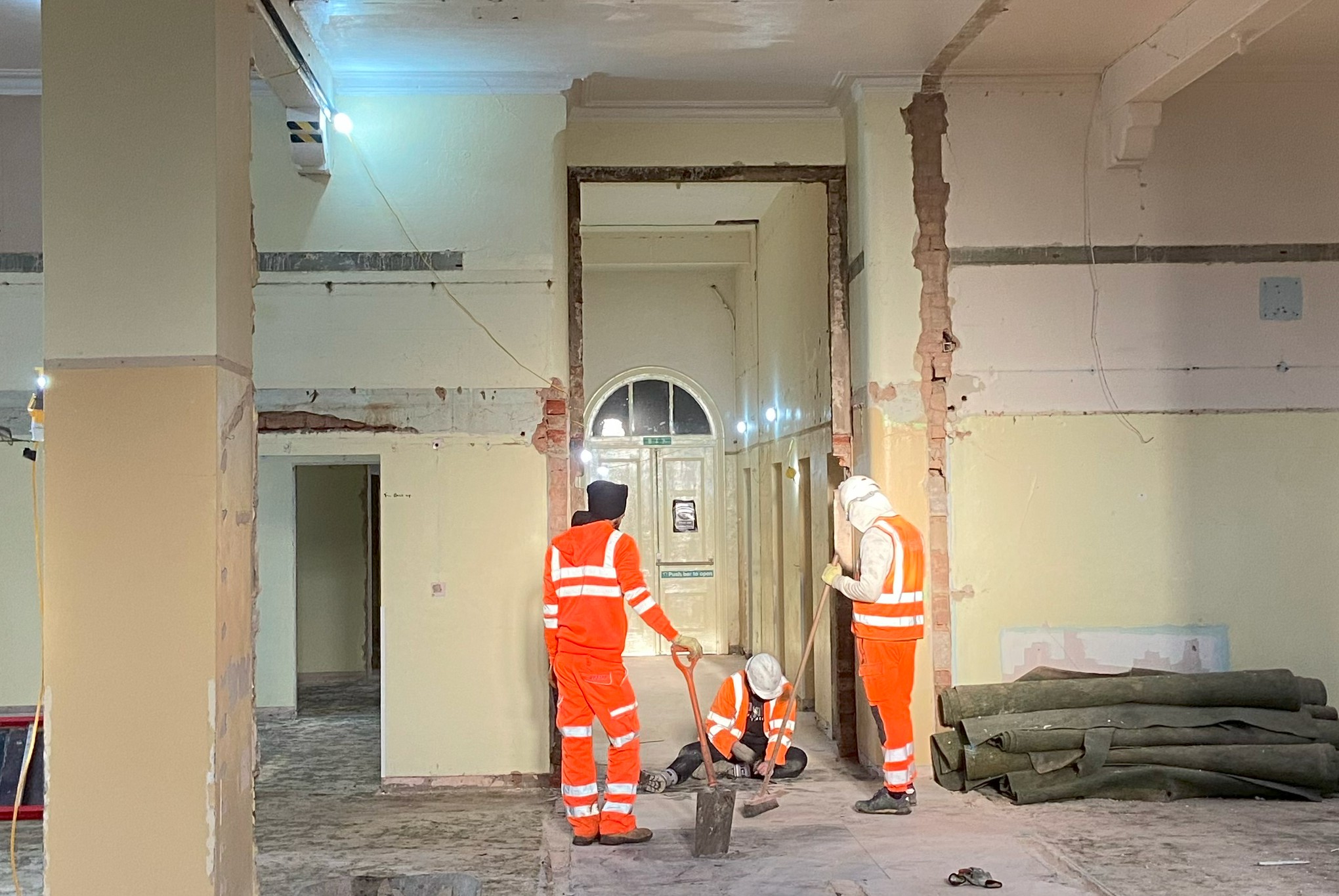 The inside of Gateway Lodge at Ashbourne Methodist Church. The old mezzanine floor has been removed and as have the walls of bedrooms and kitchen, ready to create the new layout.