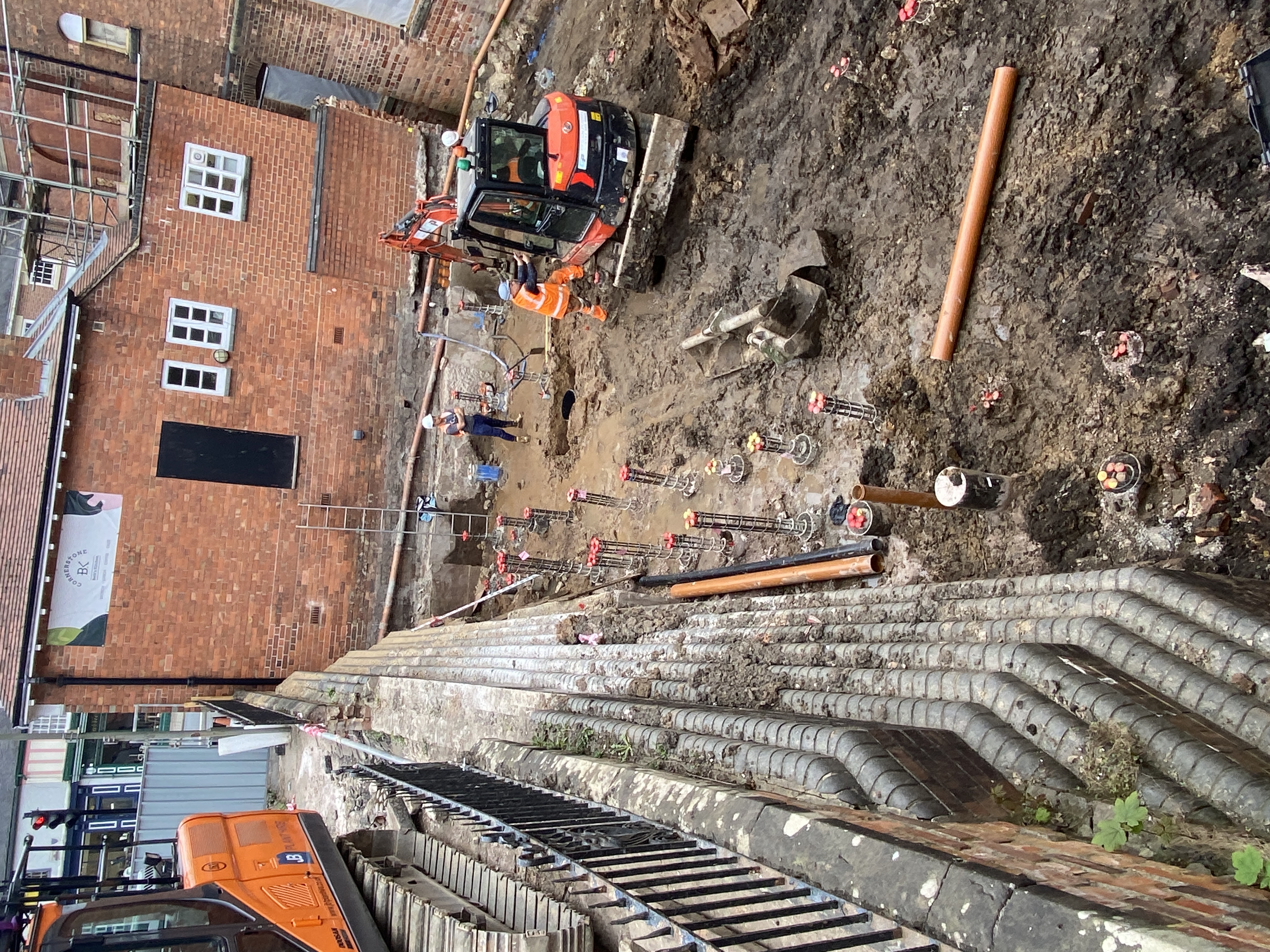Work has finished on driving in the piles for the foundations of The Link Centre's new foyer. The piles are now being capped preparatory to the foundation slab being laid.