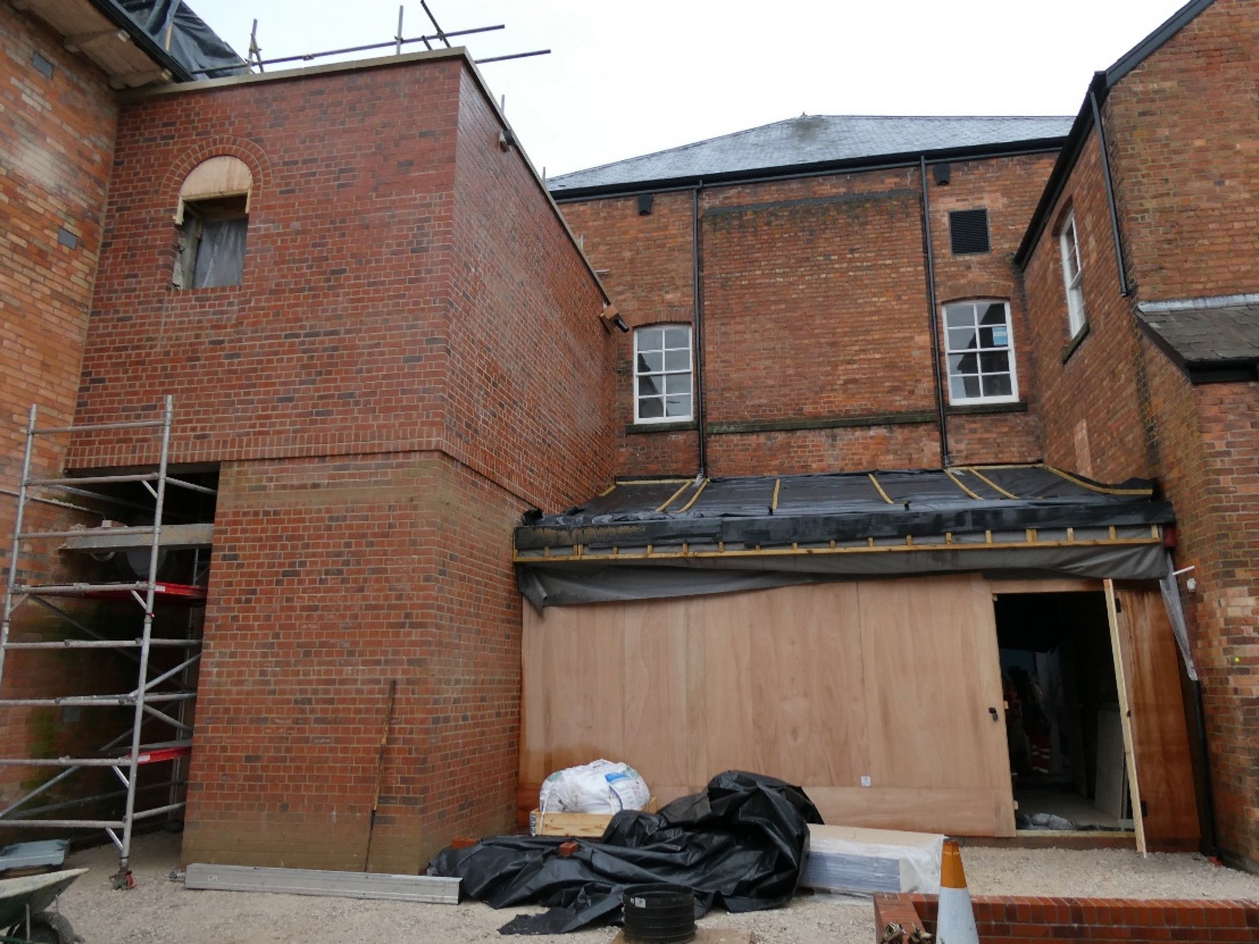 The new Garden Entrance, Century Hall kitchen and Gateway Extension are built (temporary hoarding will be replaced by glass)