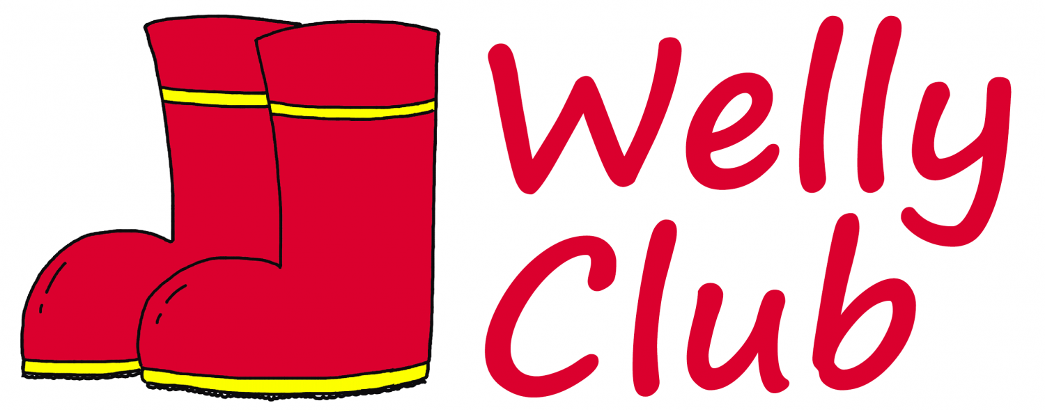 A drawing of some red wellies with the text Welly Club - outdoor fun for toddlers